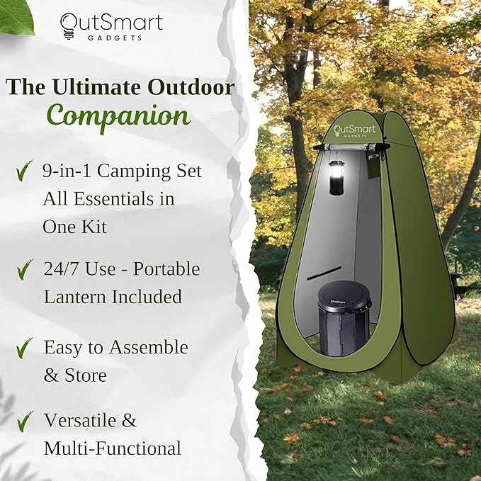 Outdoor Portable Toilet Set for Adults with Camping Night Lantern, Folding XL Toilet, Pop Up Privacy Tent and Carry Bags, Multipurpose Potty, Washable and Foldable for RV Travel