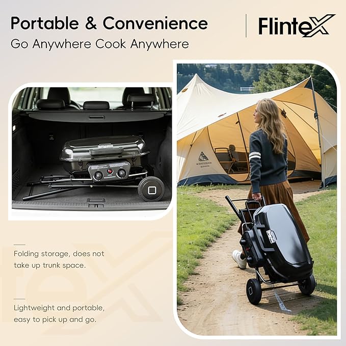 2-Burner Portable Propane Gas Grill, 2-in-1 Camping Propane Grill with Porcelain-Enameled Griddle & Grill Grate for Outdoor Camping Picnics Backyard Cooking, Black