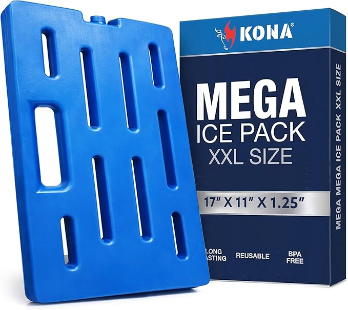 Kona Mega Ice Packs Cooler XXL Size - Long Lasting Reusable Freezer Packs - Alternative to Dry Ice Packs for Cooler Ice Packs - Perfect for Delivery, Catering, Camping, and Travel