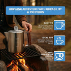 Toughty Yosemite Percolator Coffee Pot – Classic Stovetop Coffee Maker for Camping, Hiking & Home, Durable Stainless Steel Pot, Compatible with All Stovetops – Old-Fashioned 9-Cup Percolator, Silver
