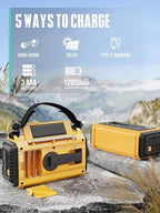 Emergency Radio 12000mAh - NOAA Weather Alert Radio with Auto-Scan & SOS Alarm, Solar Hand Crank 6-Way Power, Flashlight, Reading Lamp for Outdoor, Hiking, Emergencies