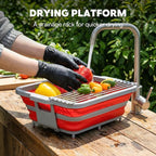 9-IN-1 Collapsible BBQ Prep Tub with Cutting Board, Portable Grill Prep Station with Side Brackets, Lids, Knives, Meat Claws and Drain Rack, Space-Saving for Kitchen, RV, Camping, Red