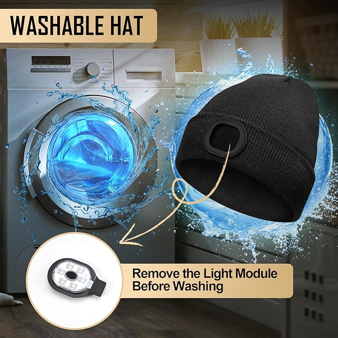 Gifts for Men, LED Beanie Hat with Light, Anniversary Birthday Gifts for Men Dad Him Husband Grandpa Boyfriend, Unisex Rechargeable Headlamp Knitted Cap Gifts, Camping Hiking Accessories Cool Gadgets