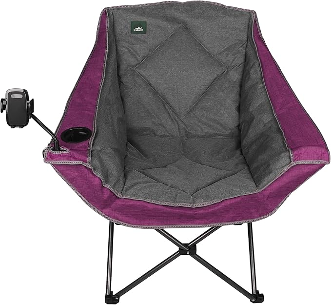 Northroad Oversized Foldable Camping Chair, Outdoor Padded Lawn Chair w/Cup Holder,Carry Bag for Beach, Hiking, and Picnics,Heavy-Duty 300-lbs Capacity, Purple
