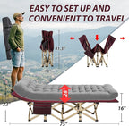 Folding Camping Cot for Sleeping, Portable Cots for Adults, Heavy Duty Cot Bed 550LBS(Max Load), Extra Wider Cots with Large Pocket for Outdoor, Office, Beach