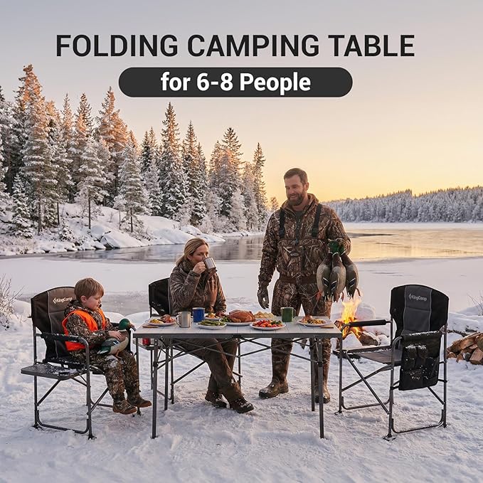 KingCamp Aluminum Camping Table Foldable, Large 53.5" Roll Up Camp Table Folding Seamless Tabletop Heavy Duty Duck Hunting Camping Tables Metal Portable Outdoor Collapsible for RV BBQ Picnic Hunting