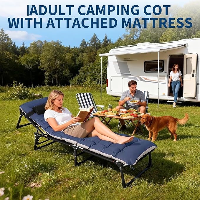 PeakPursuit Portable Camping Cot, Sleeping Cot for Adult, Heavy Duty Folding Cot Max Load 400LBS with Thick Mattress, Camping Bed for Travel Tent Day Bed Outdoor Home Guest Office Nap