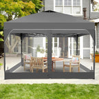 GDY 10x10 FT Pop Up Canopy Tent with One Push Setup,Setup Gazebo with 4 PVC Transparent Sidewalls,Easy Carry for Events, Parties, Camping, Gray