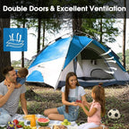 MOON LENCE Pop Up Tent 3-4 Person, 60s Instant Setup Camping Tent with 2 Doors, Water-Resistant & Windproof Dome Tent for Car Camping, Backyard, Traveling