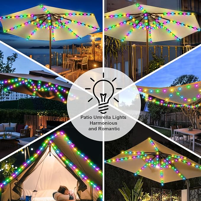 ZNYCYE Patio Umbrella Solar Lights with 8 Modes - Upgraded Larger Solar Panel Clip 5V 152 LEDs 8 Strands Umbrella Lights Outdoor Waterproof for Patio Beach Tent Camping Garden Decor, Multicolor