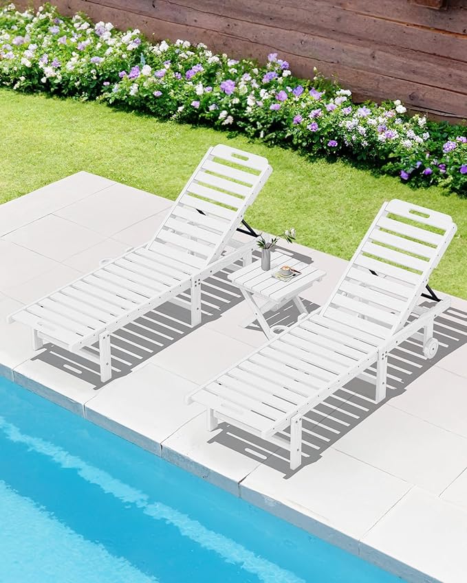 SERWALL Folding Outdoor Side Table Set of 2, Portable Adirondack Side Table, White