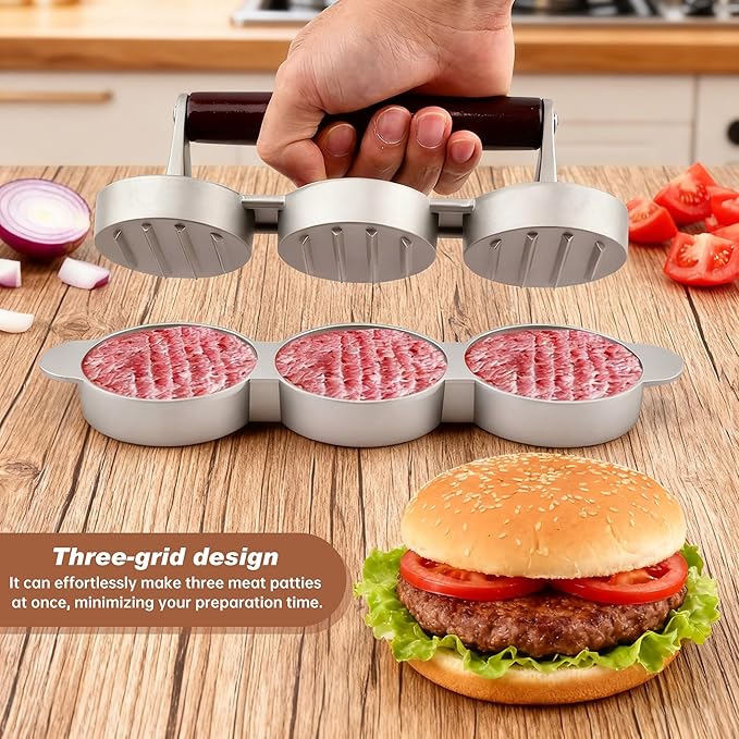 Mini Burger Press with 100 Patty Papers,Meat Patty Maker Round Shape Hamburger Meat Beef Grill Burger Press for Hamburger,Barbecue,Picnic,Camping,Three 2.56-inch molds