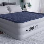 EMMA + OLIVER Inflatable Air Mattress - Queen Mattress, Flocked Top, Puncture Resistant, 18'' Thick, 650LB Capacity, Ideal for Camping, Guest Room, RV Travel, Plug-in Pump & Carrying Case Included