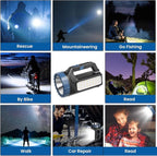 Solar Flashlight，Solar Powered Flashlight for Multi Function 8000 Lumens with Emergency，Portable Bright Camping Rechargeable Flashlights for Home, Outdoor Hiking, Power Outages（2pcs）