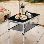 Tri-fold Folding Picnic Table,Outdoor Camping Table Lightweight Portable Aluminum Outdoor Table with Adjustable Heights with Carry Handle,for Outdoor Indoor Hiking Camp BBQ Beach (Black, 2ft)