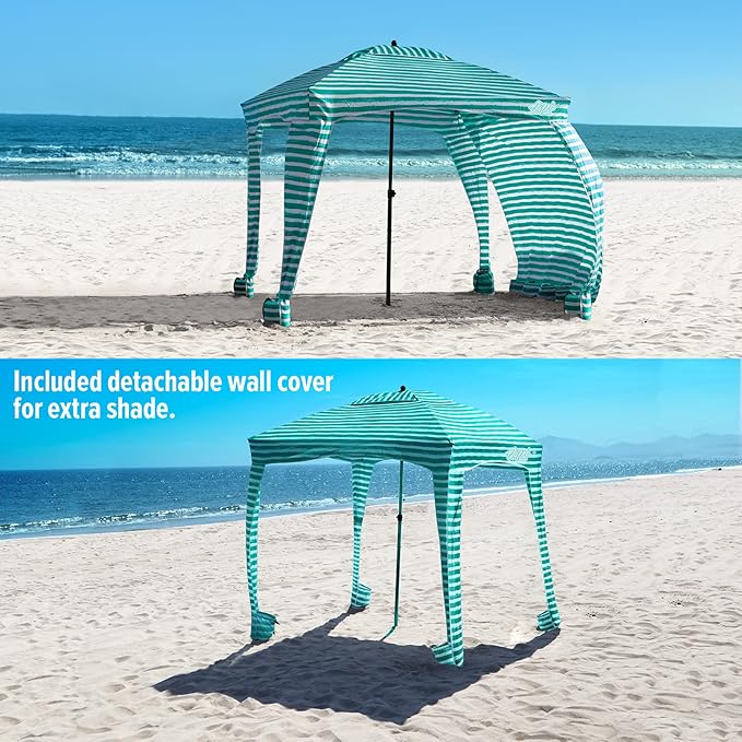 Qipi Beach Cabana - Easy to Set Up Canopy, Waterproof, Portable 6' x 6' Beach Shelter, Included Side Wall, Shade with UPF 50+ UV Protection, Ultimate Sun Umbrella - for Kids, Family & Friends