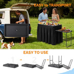 VINGLI Ice Table with Side Table, Portasble Cooler Table with Removable Skirt, Patio Table, Indoor & Outdoor Bar for Events, Parties and Camping Black