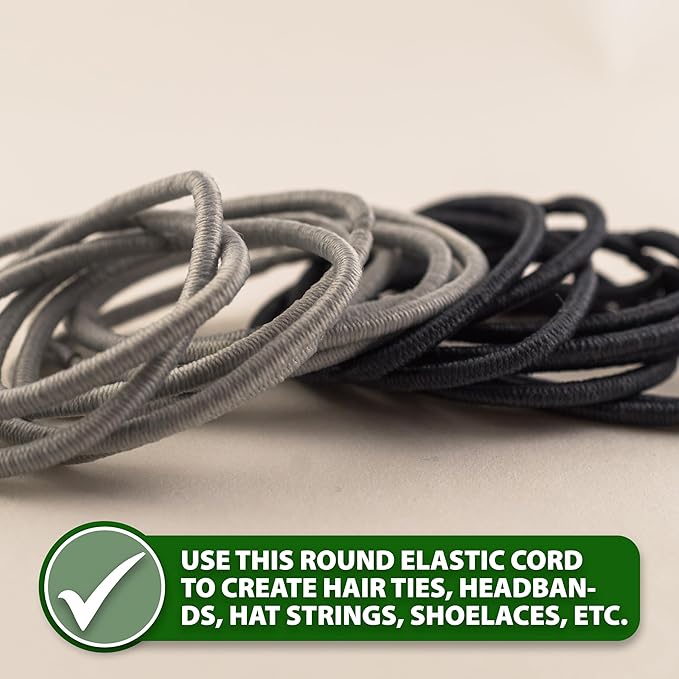 Mandala Crafts 1/8 Inch 3mm Gray Elastic Bungee Cords - 55 Yards Heavy-Duty Stretchy Shock Cord Rope for Kayak String, Tent Pole Cording Replacement, Outdoor, and DIY Projects