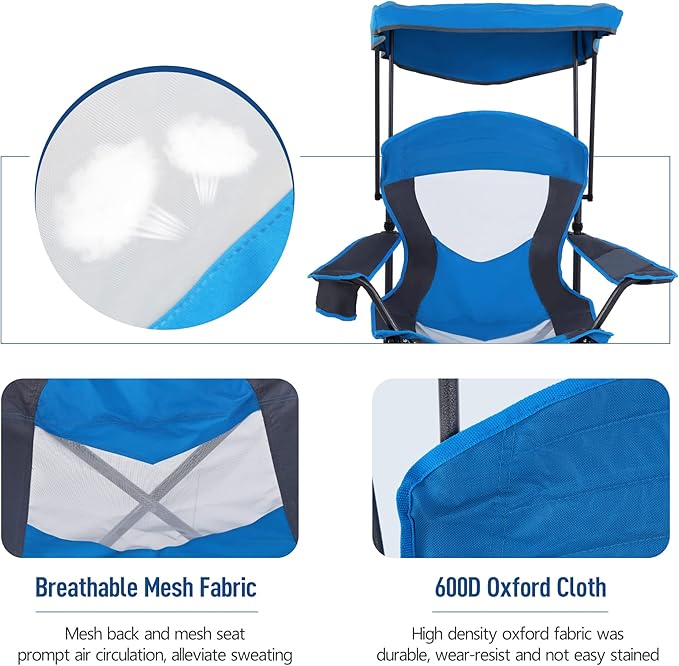 LET'S CAMP Camp Chair with Shade Canopy Folding Camping Chair with Cup Holder and Carry Bag for Outdoor Camping Hiking Beach, Heavy Duty 350 LBS