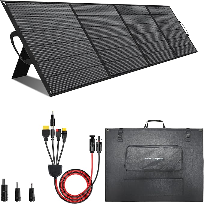 400W Portable Solar Panel, Lightweight Foldable Solar Panel with Adjustable Kickstand, Suitcase with Handle, Solar Charger for Camping, Outdoor Activities