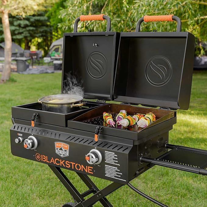 Blackstone On The Go Tailgator Grill Griddle Combo with Wheels, Legs Hood & Side Shelf - Heavy Duty Flat Top Portable BBQ Griddle Grill Station for Kitchen, Camping, Outdoor, Tailgating – 1550