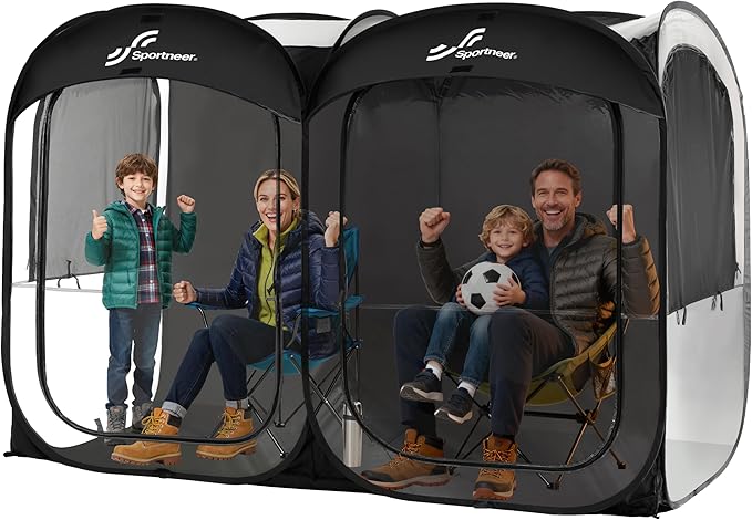 Sportneer Sports Tent, 2-4 Person Instant Pop Up Sports Tents - 92" x 46" x 63.5" Transparent Sport Shelter for Fishing, Camping, Sports Event - Easy Set Up & Tear Down