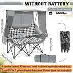 Double Camping Chair with Canopy Shade Oversized Folding Loveseat with Roof, 660lbs Heavy Duty Outdoor Lawn Chair with Holders Pocket for Camping, Fishing (Heating Zones for Cool Evenings)(Gray Plaid)