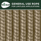 TECEUM Rope – 90 Feet x 1/4 Inch (7mm) – Coyote Brown – Strong All-Purpose Utility Rope – Camping, Crafting, Flag Pole, Indoor & Outdoor – Polypropylene Nylon Poly Lightweight Diamond Braided Cord
