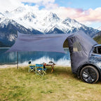 Camping Tent with Canopy for Tesla Model Y Juniper Accessories 2025 2026 [UPF50+ & Waterproof PU 3000mm] 420D Oxford Fabric Car Tailgate Shade Awning with Screen Net for 7-8 Person - Grey