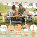 KingCamp Bamboo Folding Table Camping Table with Large Storage Bag Adjustable Height Aluminum Legs Heavy Duty 176 lbs 4-Fold Portable Camp Tables for Travel, Picnic, RV, 4-5 People