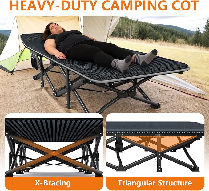 ATORPOK Oversized Camping Cot for Adults with Cushion Comfortable, Extra Wide 31.5'' Folding Bed for Sleeping, Lightweight Folding Bed with Carry Bag Supports 500 lbs
