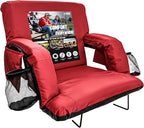 BRAWNTIDE Stadium Seat for Bleachers with Back Support - Wide Padded Reclining Bleacher Seat, Portable Folding Stadium Chair with Armrests, Hooks, Straps, Cup Holders & Pockets for Games & Concerts