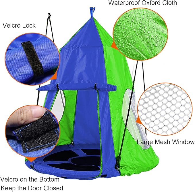 Hanging Tree Swing Tent Waterproof Backyard Hammock Chair Max Capacity 600lbs Detachable Play Tent Swing Play House Castle Nest Pod Indoor Outdoor Bedroom Ceiling Hanging Tent Camping Tree House