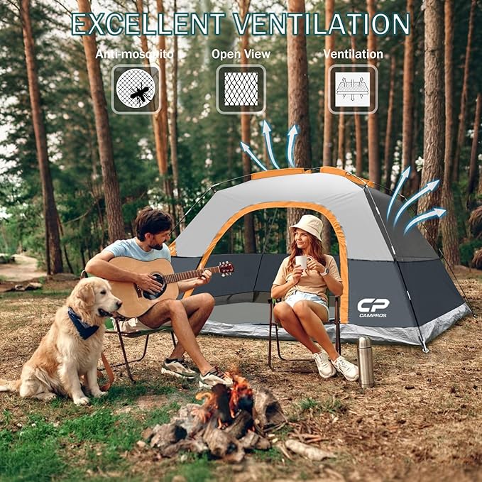 Tents for Camping 4 Person Tent Waterproof Windproof Double Layer Camping Tent, Easy Setup Dome Tent with Large Mesh Windows & Wider Door for Outdoor Camping & Hiking