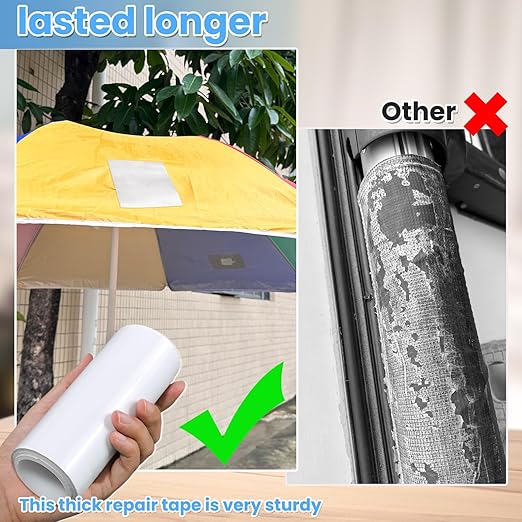 Waterproof Repair Tape for Fabric, Plastic, Awning, RV Underbelly, Tarp, Tent, Sail and Boat Cover Outdoor Repair Patch, Heavy Duty,6 Inch x 10FT White