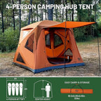 TIMBER RIDGE Camping Tent, 4 Person Instant Pop Up Hub Tent with 8 Windows, Easy 60 Second Setup, Weather Resistant Family Cabin Tents with Rain Fly for Camping, Hiking, Outdoor Travel