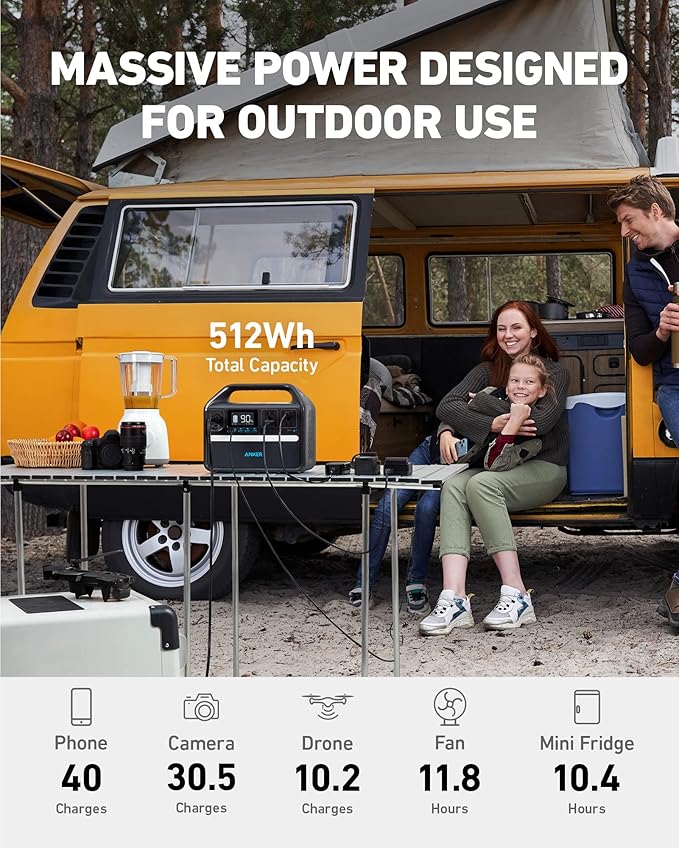 Anker 536 Portable Power Station with Anker Carrying Case Bag, 508Wh Solar Generator (Solar Panel Optional),500W 9-Port Powerhouse, 4 AC Outlets, 60W USB-C PD Output, LED Light for Outdoor Camping