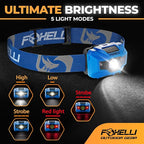 Foxelli USB‑C Rechargeable LED Headlamp – Ultra‑Light 2.4 oz & Bright 180 Lumens – Red/White Light, 5 Modes, IPX5 Waterproof, 40 h Runtime for Trail Running, Camping, Hiking