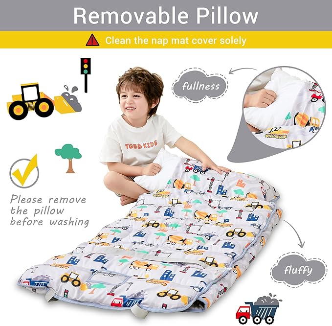 Toddler Nap Mat with Pillow and Blanket, Extra Large Rolled Napping Mats,Slumber Bags for Boys Girls,Kids Sleeping Bag for Daycare, Preschool Travel Camping