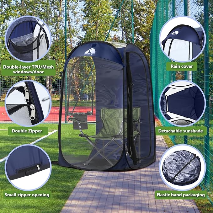 Sports Pod, Kilindeer Pop Up Weather Tent for 1 Person – Portable All-Weather Shelter with Clear TPU Panels, Instant Setup for Outdoor Events, Camping, Hiking, Wind & Rain Protection