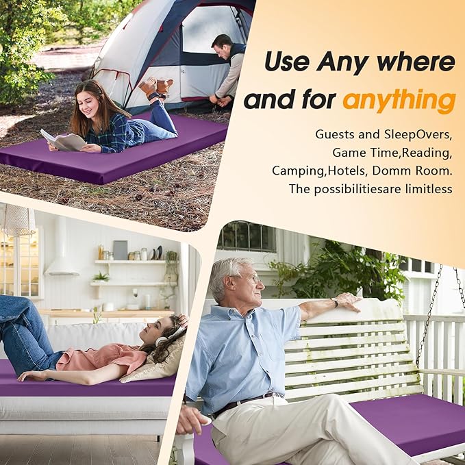 CYMULA Camping Cot Mattress 2in Memory Foam Sleeping Pad,Soft Warm Non-Slip Camping Mattress Topper with Retaining for Adults,Portable Roll up Pad for Travel(75 x30)（only Mattress）