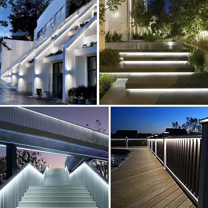 Upgrade Solar Led Strip Lights Outdoor, 20ft Solar Rope Lights Self-Adhesive Waterproof, 8 Mode with Remote Timer and Auto On/Off, Perfect for Deck, Patio, Poolside, Camping Decor, Cold White