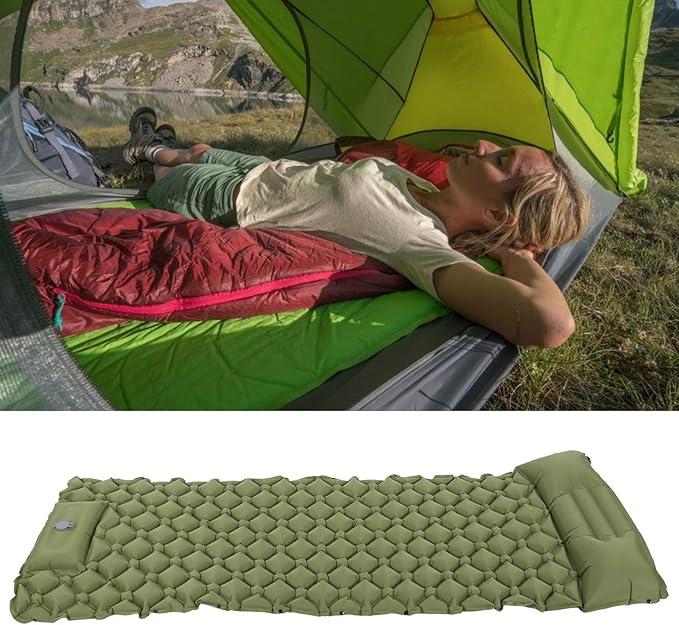 Camping Sleeping Pad Mat, Inflatable Cushion Air Mattress, Military Green, Lightweight and Portable, Puncture and Tear, TPU Material, for Outdoor Travelling Use