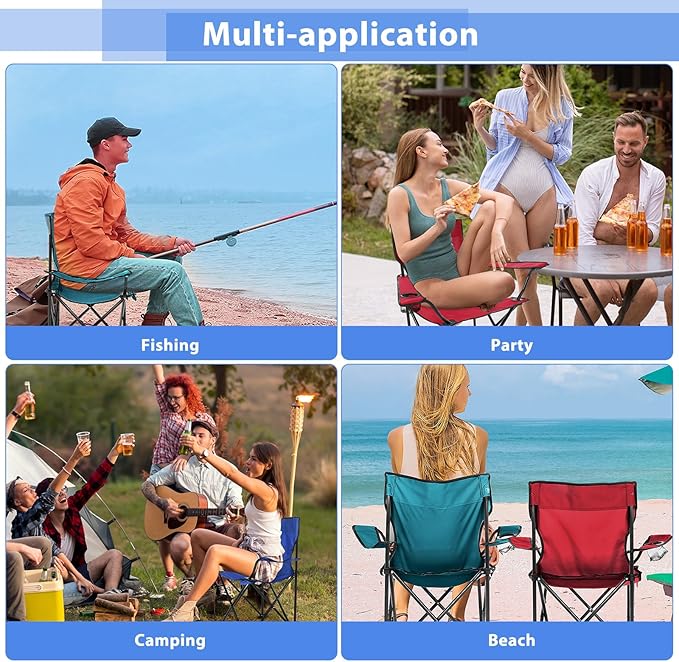 8 Pcs Folding Camping Chairs with Cupholder and Carry Bag Regular Size Portable Lightweight Lawn Chair with Mesh Side Pocket for Fishing Hiking Picnic Beach Outdoor Party (Chic)