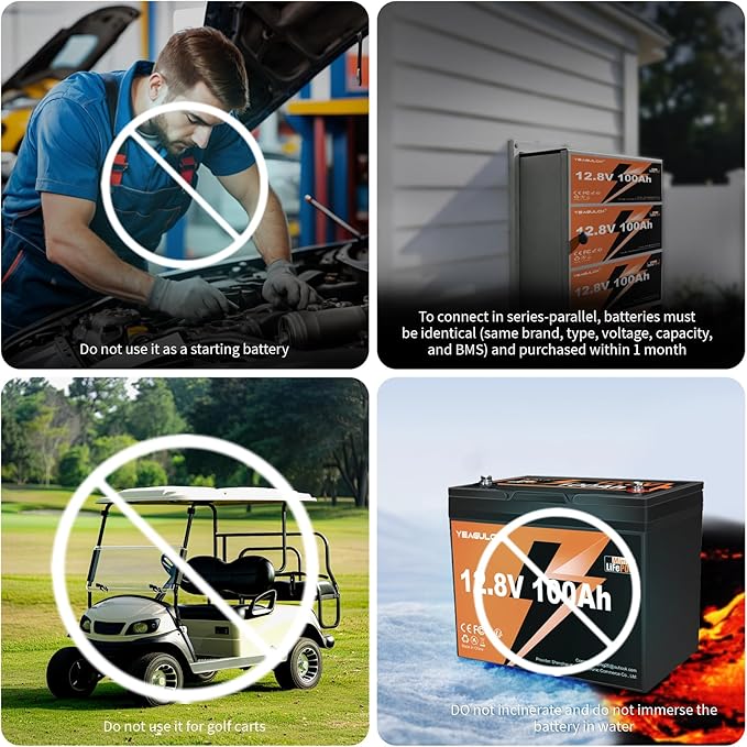 12.8V 100Ah Mini LiFePO4 Lithium Battery Built-in 100A BMS 1.28kWh 10-Year Lifespan Rechargeable Battery 6000 Deep Cycles Perfect for RV Trolling Motor Marine Solar