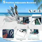 Giantex Folding Beach Chair, Patio Sling Chairs with 5 Adjustable Position, Head Pillow, Storage Bag, Towel Bar, Cup Holders, Backpack Chairs for Sunbathing, Camping Chair