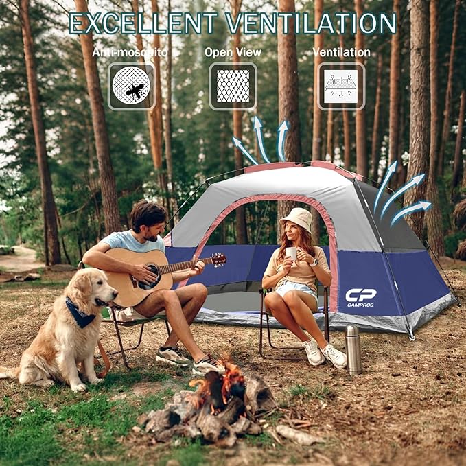 Tents for Camping 4 Person Tent Waterproof Windproof Double Layer Camping Tent, Easy Setup Dome Tent with Large Mesh Windows & Wider Door for Outdoor Camping & Hiking