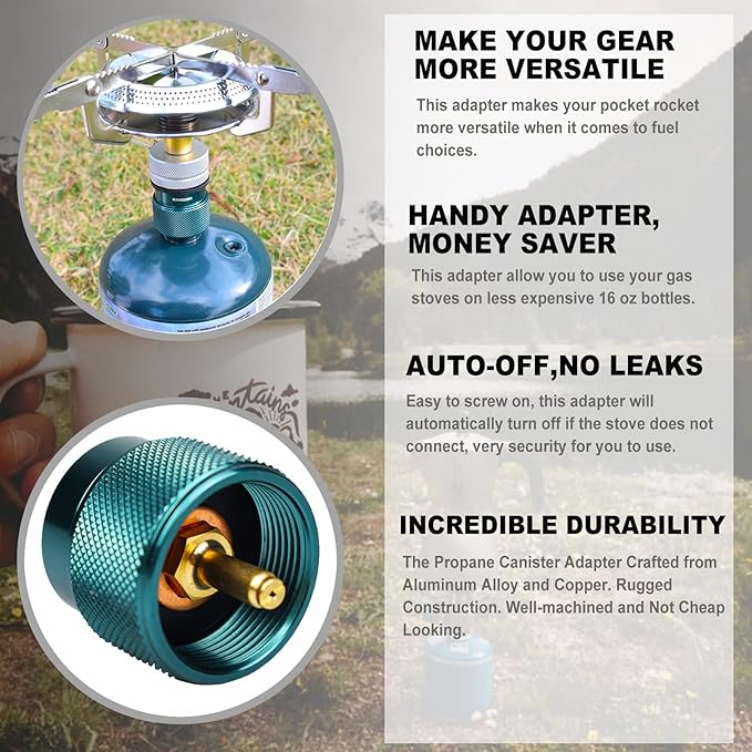 Propane to Butane Adapter Camping Stove Adapter Gas Adapter Converter 16 oz Propane Tank Input EN417 Valve Output Camp Fuel Refill Adapter for Outdoor Backpack Hiking (Dark Green X 2 Pack)