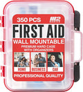 M2 BASICS Professional 350 Piece First Aid Kit, Wall Mountable Dual Layer Hard Case for Business, Home, Car, Vehicle & Work