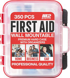 M2 BASICS Professional 350 Piece First Aid Kit, Wall Mountable Dual Layer Hard Case for Business, Home, Car, Vehicle & Work